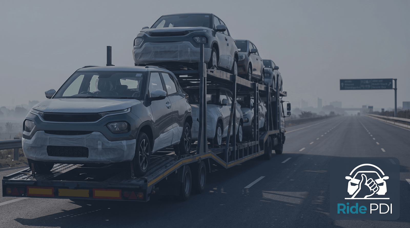 Vehicles arriving on a trailer
